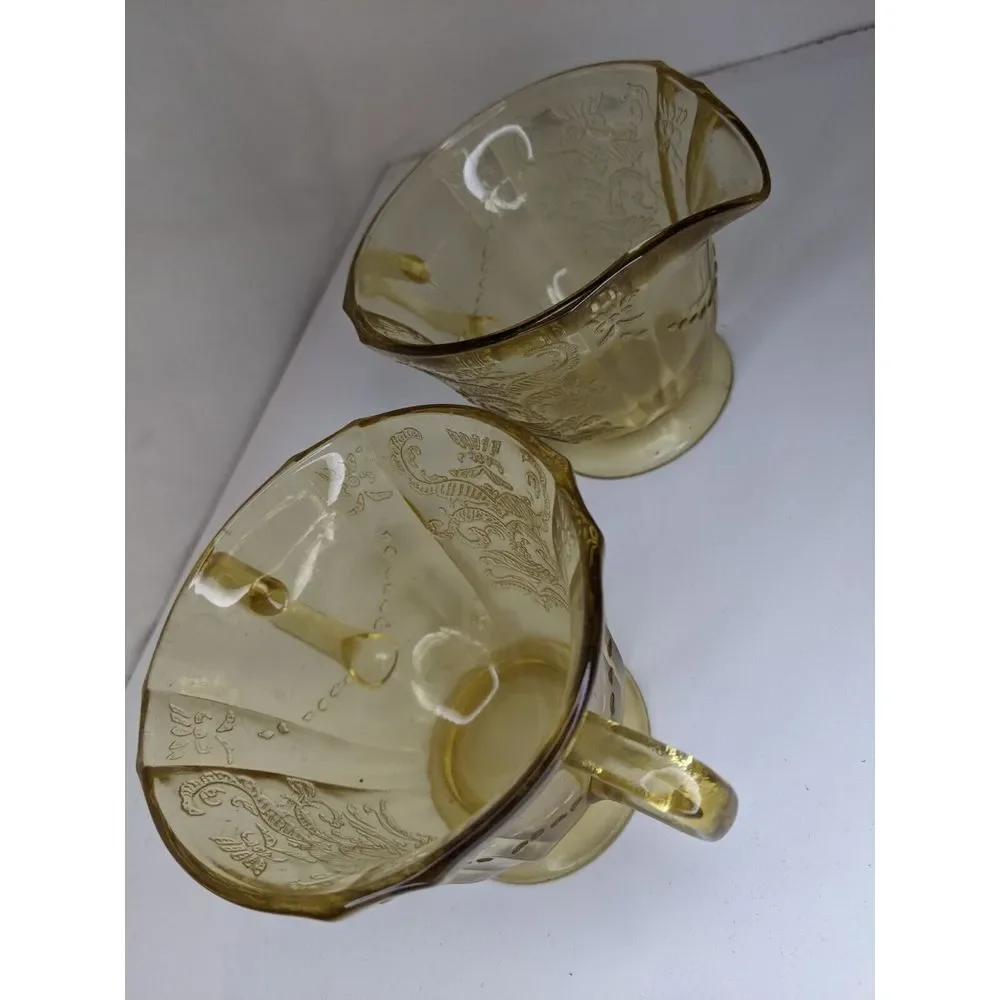Vintage Federal Glass Yellow‎ Sugar Bowl And Footed Creamer